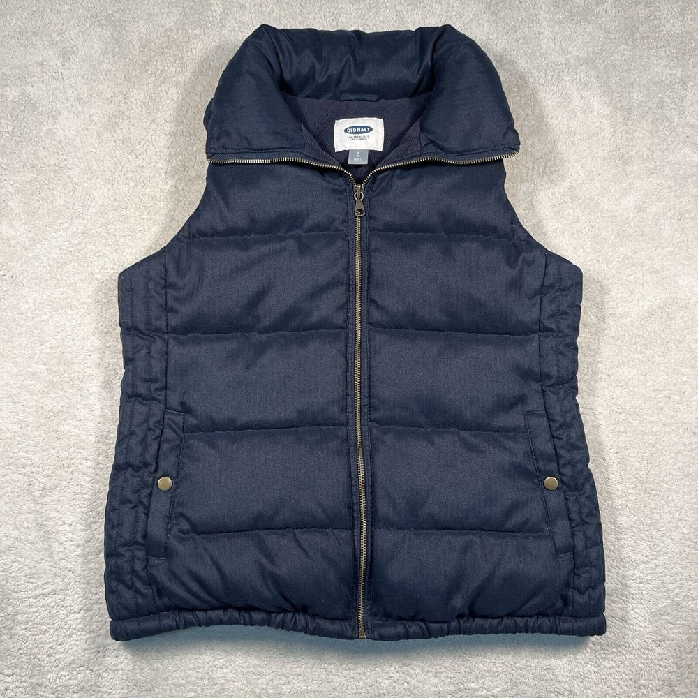 Old Navy Puffer Vest Mens S Navy Blue Herringbone Fleece Lined Quilted 774364-02